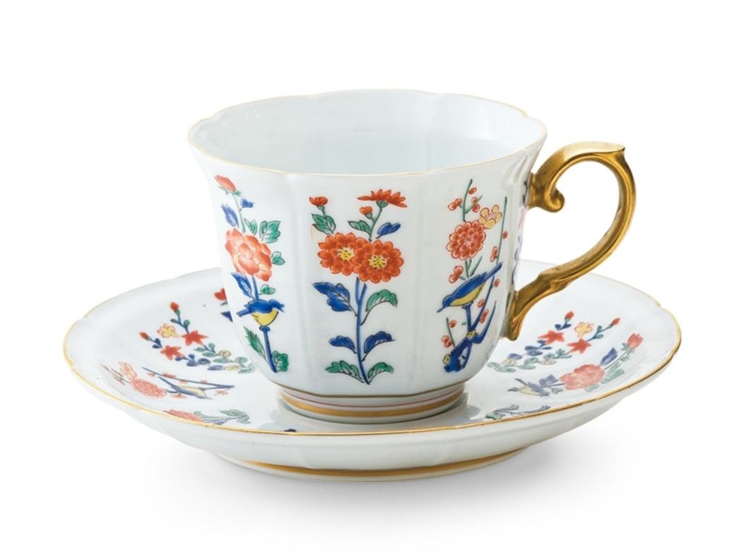 Japanese Set of Contemporary Gilded Blue Red Porcelain Cup and Saucer For Sale