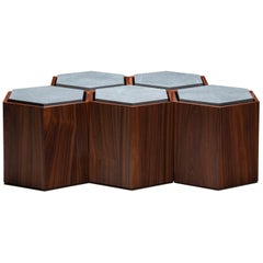 Set of Contemporary Modular Side or center Table (or stool) in Wood and Stone. 