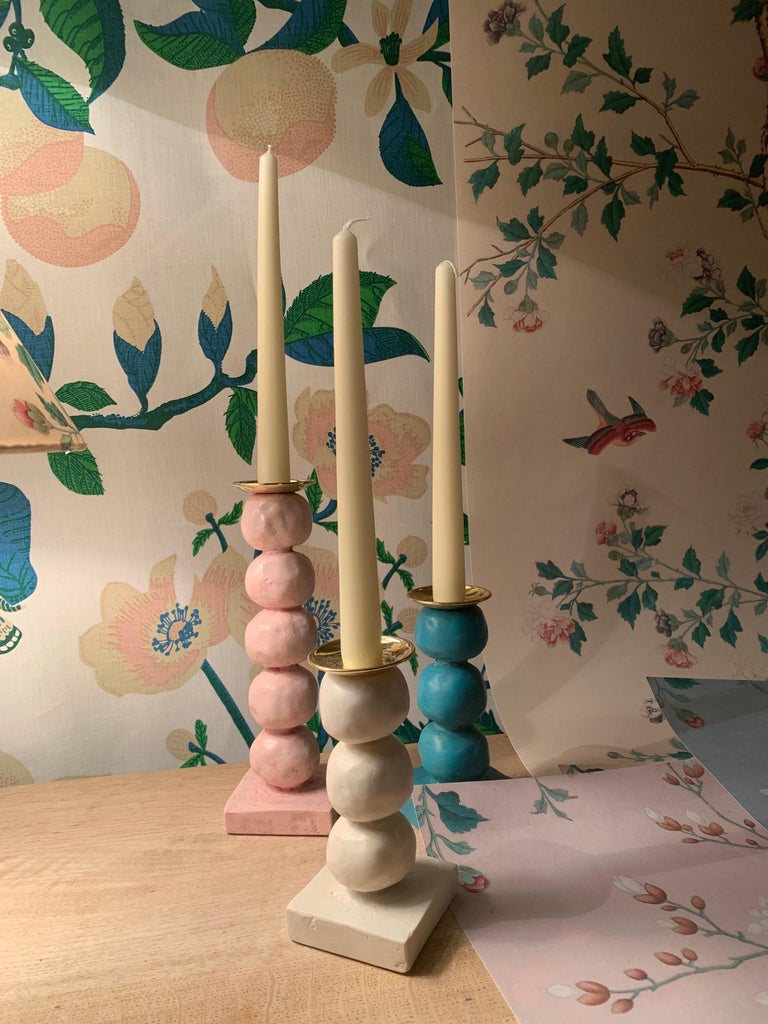 Set of Contemporary Turquoise European Sculptural Candlesticks by Margit Wittig In New Condition For Sale In  London, GB