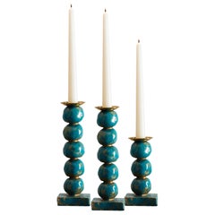 Set of Contemporary Turquoise European Sculptural Candlesticks by Margit Wittig