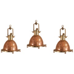 Set of Copper and Brass Maritime Pendant Lights