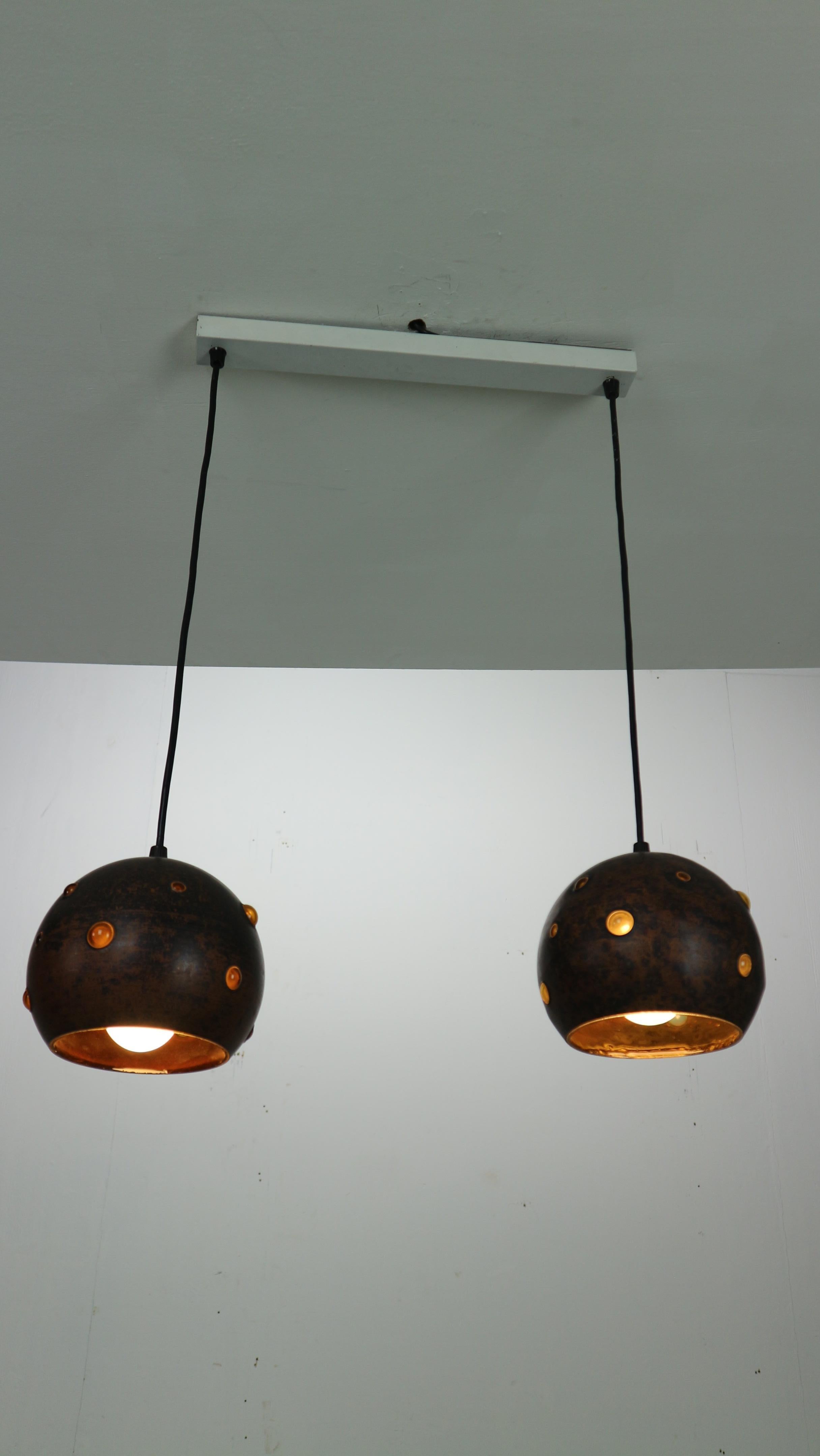 Set of Copper & Bubble Glass Pendant Lamp by Nanny Still , 1960s In Good Condition For Sale In The Hague, NL