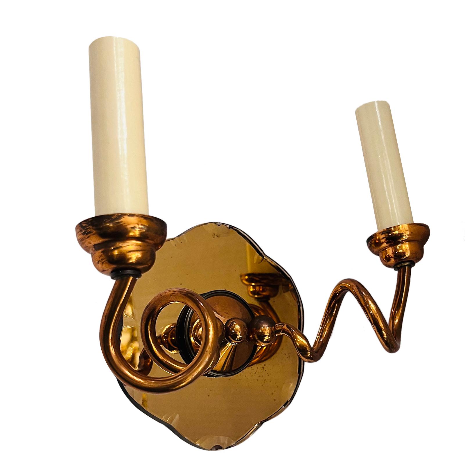 Set of Copper Mirrored Sconces, Sold Per Pair In Good Condition For Sale In New York, NY