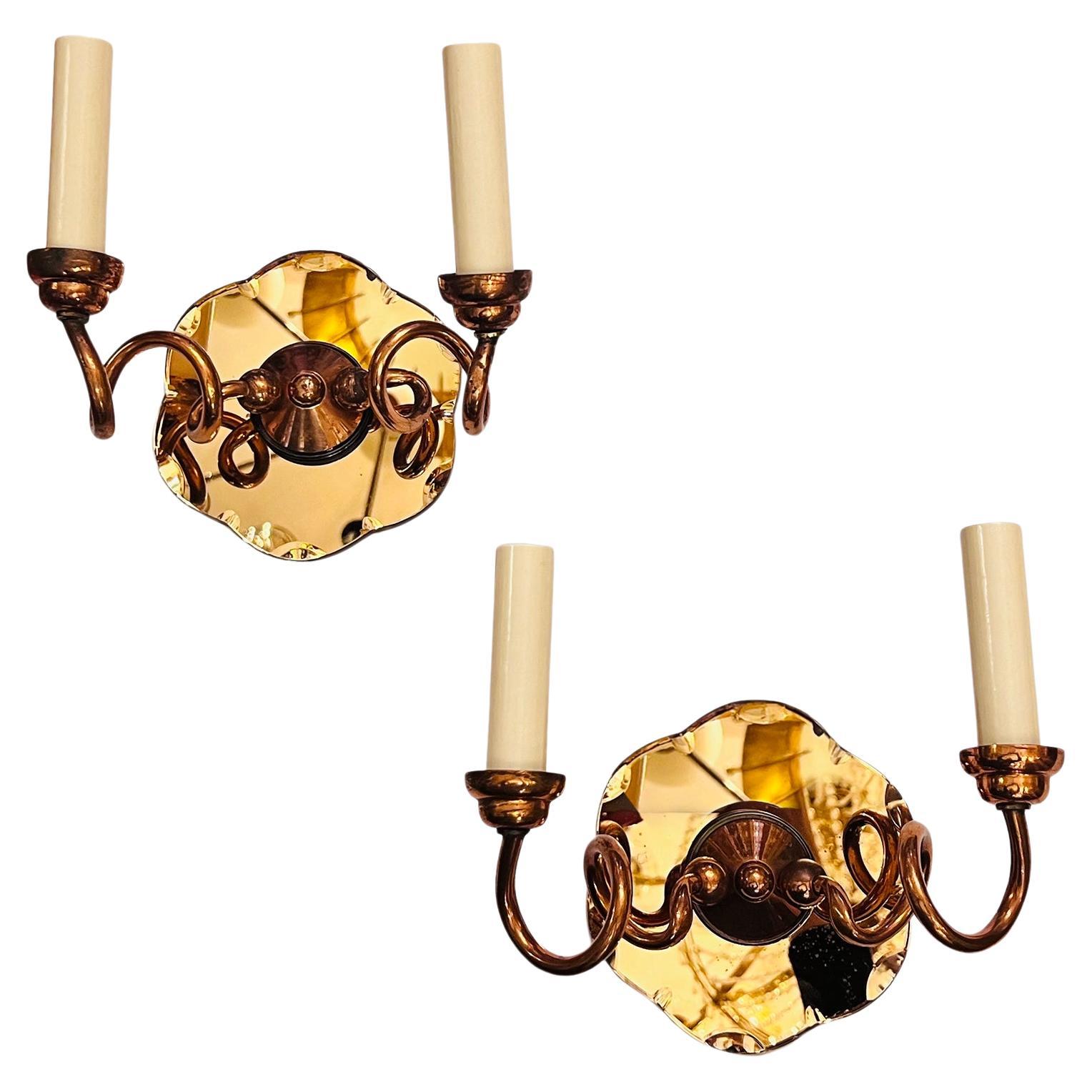 Set of Copper Mirrored Sconces, Sold Per Pair