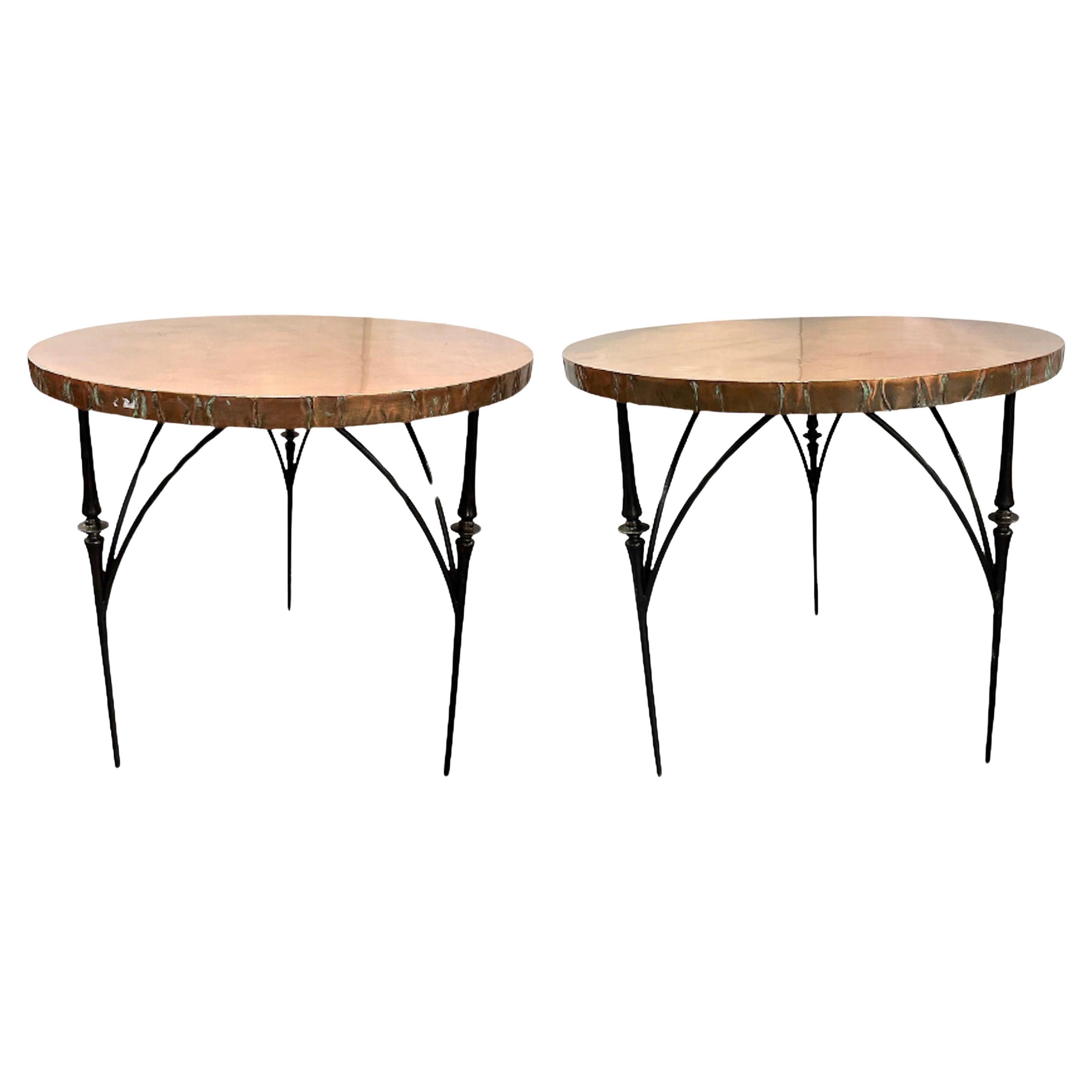 Set of Copper Topped Side Tables For Sale