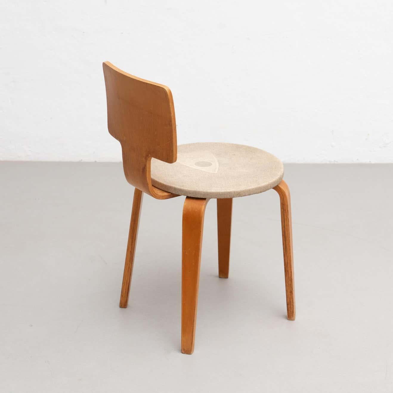 Set of Cor Alons Plywood and Upholstery Chair and Stool, circa 1950 For Sale 11