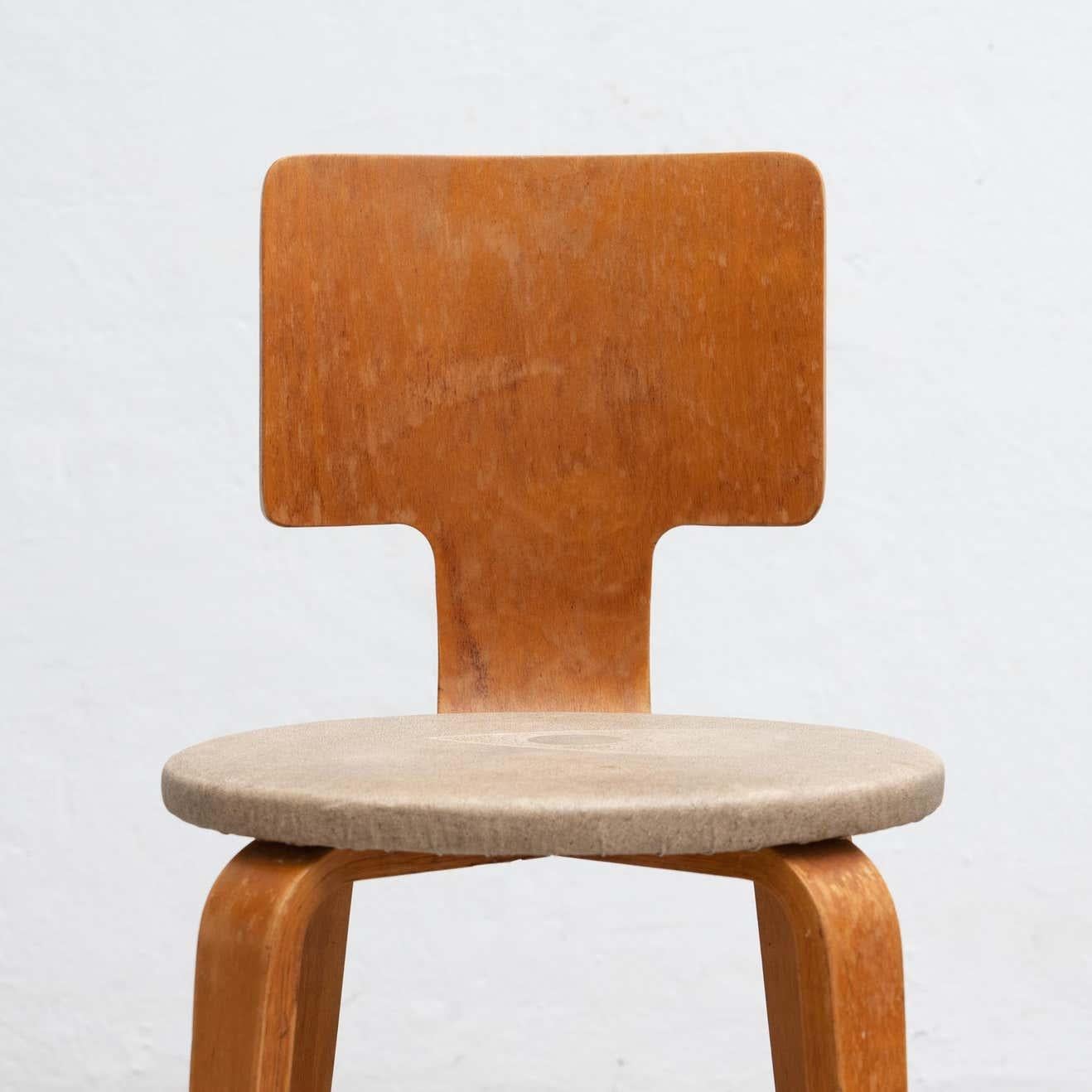 Dutch Set of Cor Alons Plywood and Upholstery Chair and Stool, circa 1950 For Sale