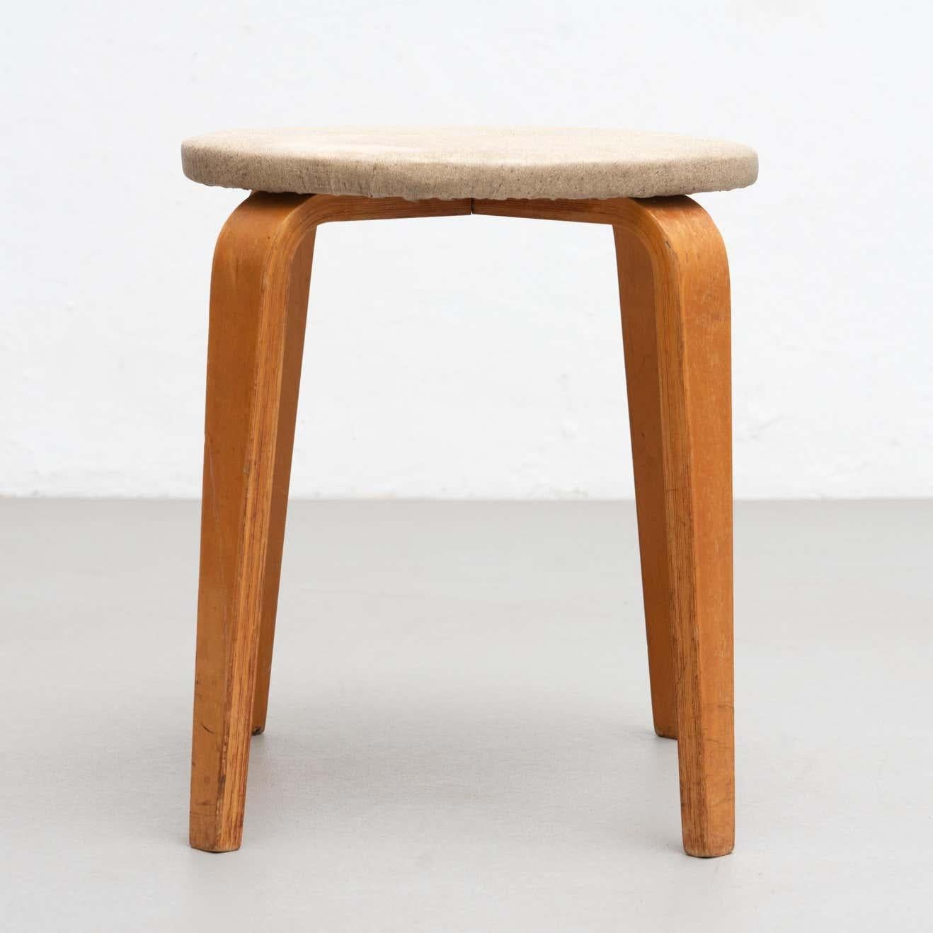 Set of Cor Alons Plywood and Upholstery Chair and Stool, circa 1950 In Good Condition For Sale In Barcelona, Barcelona