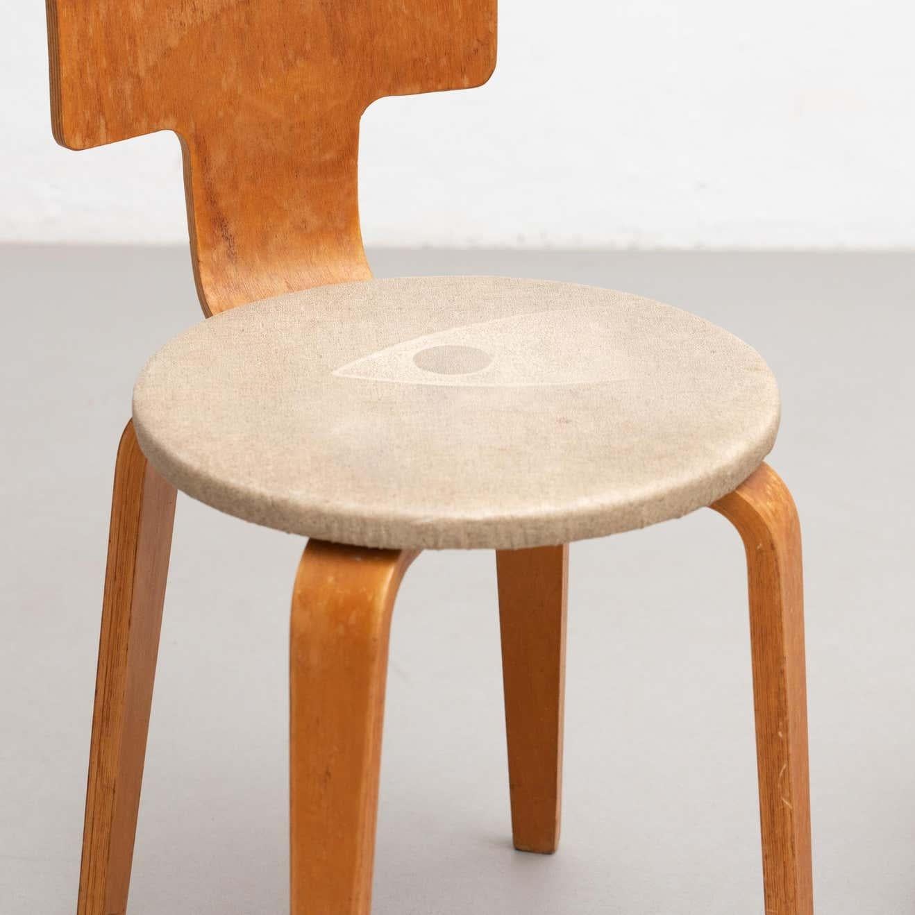 Set of Cor Alons Plywood and Upholstery Chair and Stool, circa 1950 For Sale 2