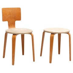 Set of Cor Alons Plywood and Upholstery Chair and Stool, circa 1950