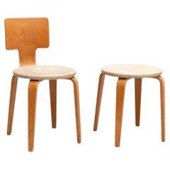 Set of Cor Alons Plywood and Upholstery Chair and Stool, circa 1950