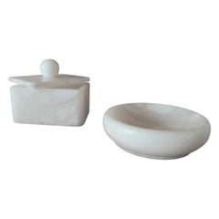 Set of Covered Box and Round Dish Italian Alabaster Decorative Accessories
