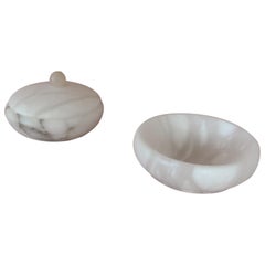 Set of Covered Box and Round Dish Italian Alabaster Decorative Accessories