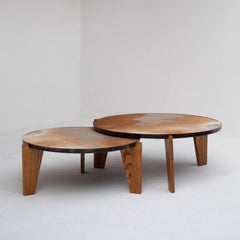 Set of Cowhide Coffee Tables with Wood Base