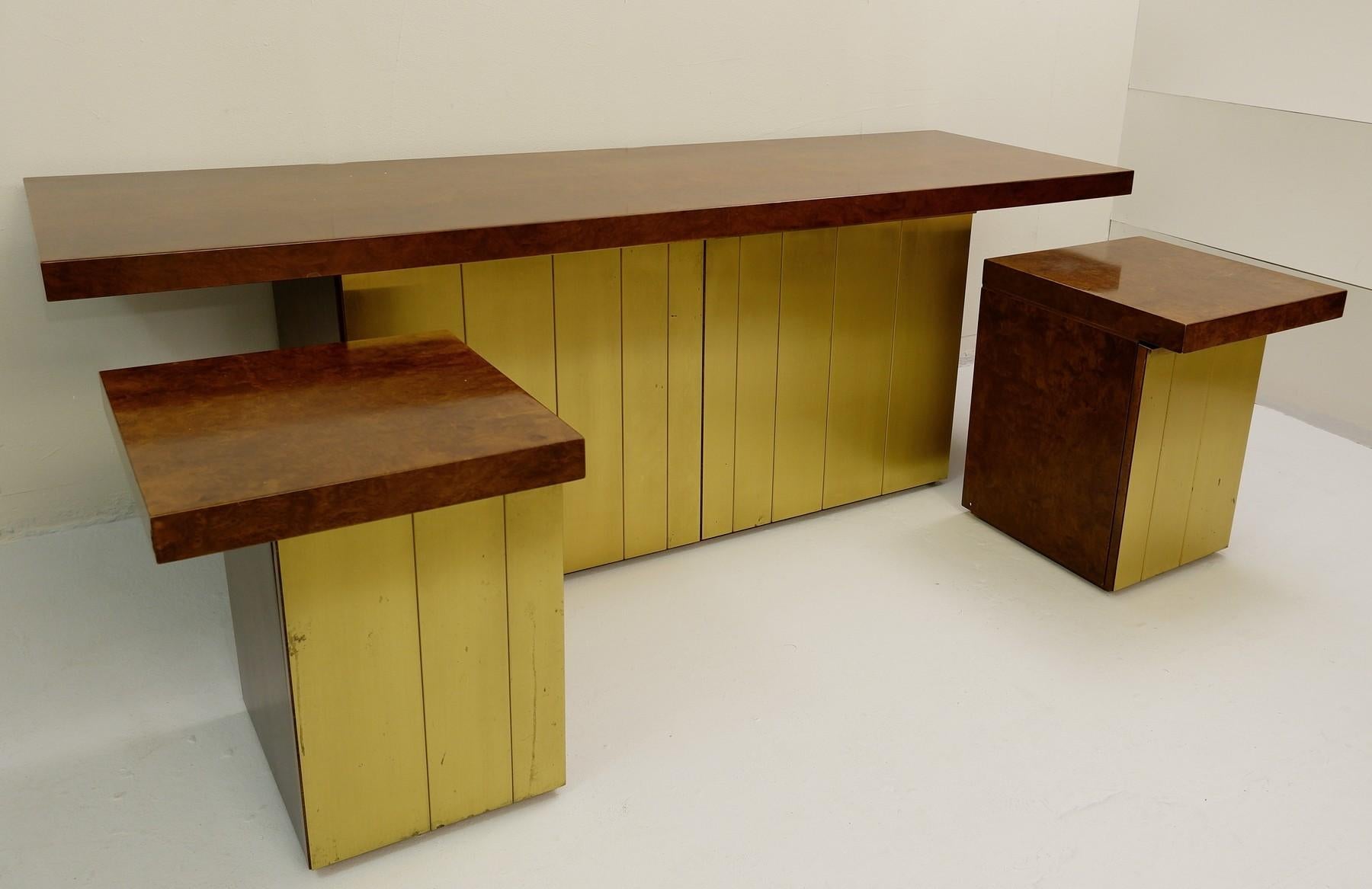 Set of credenza and nightstands by Luciano Frigerio.