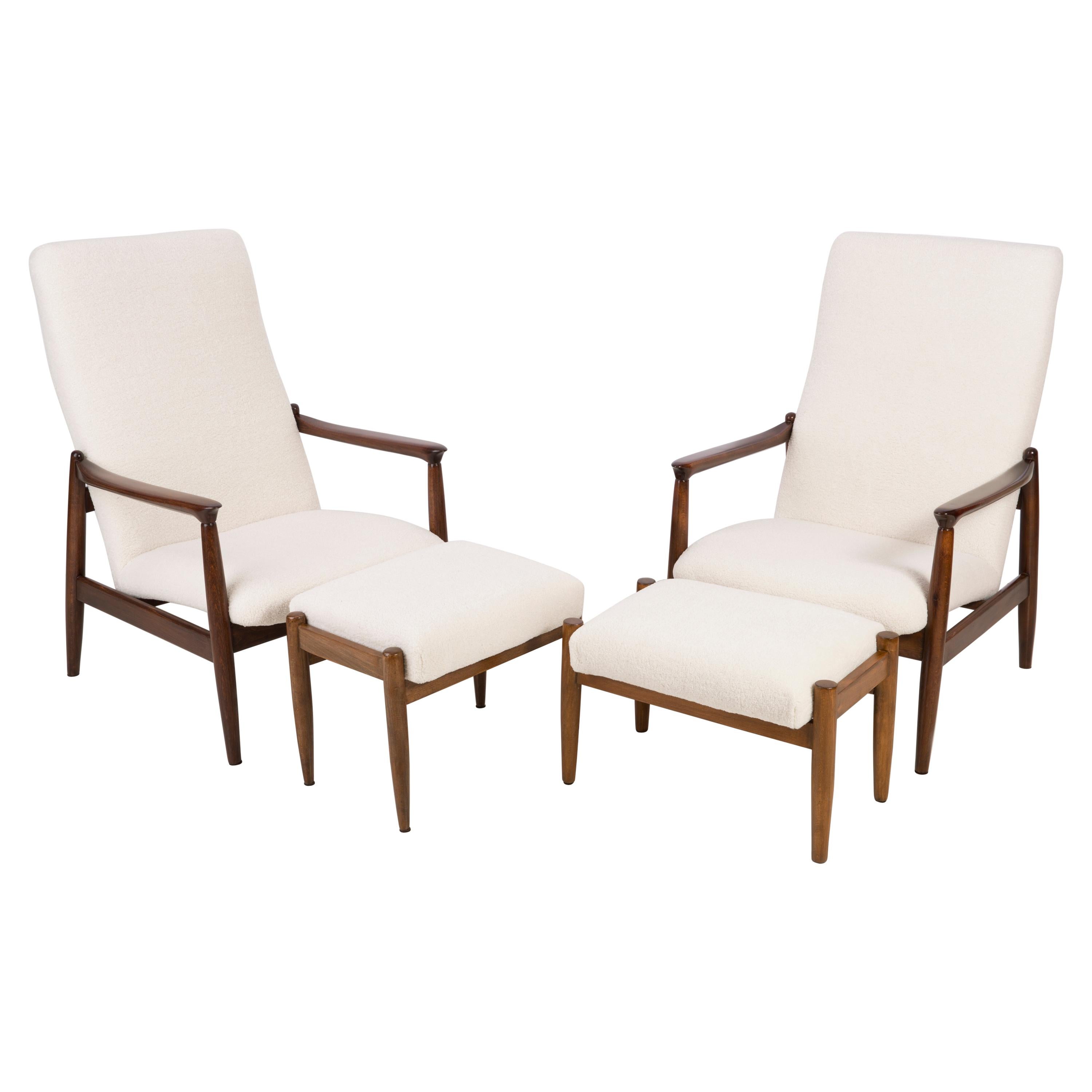 Set of Crème Boucle Armchairs and Stools, Gfm-64 High, Edmund Homa, 1960s