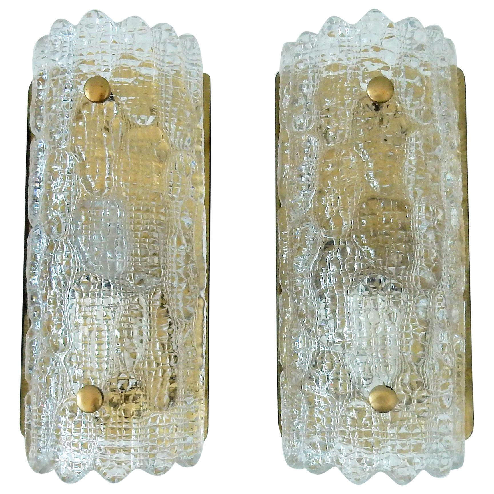 Set of Crystal and Brass 'Gefion' Wall Sconces, Carl Fagerlund for Orrefors/Lyfa