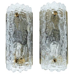Set of Crystal & Brass 'Gefion' Wall Sconces by Carl Fagerlund for Orrefors/Lyfa