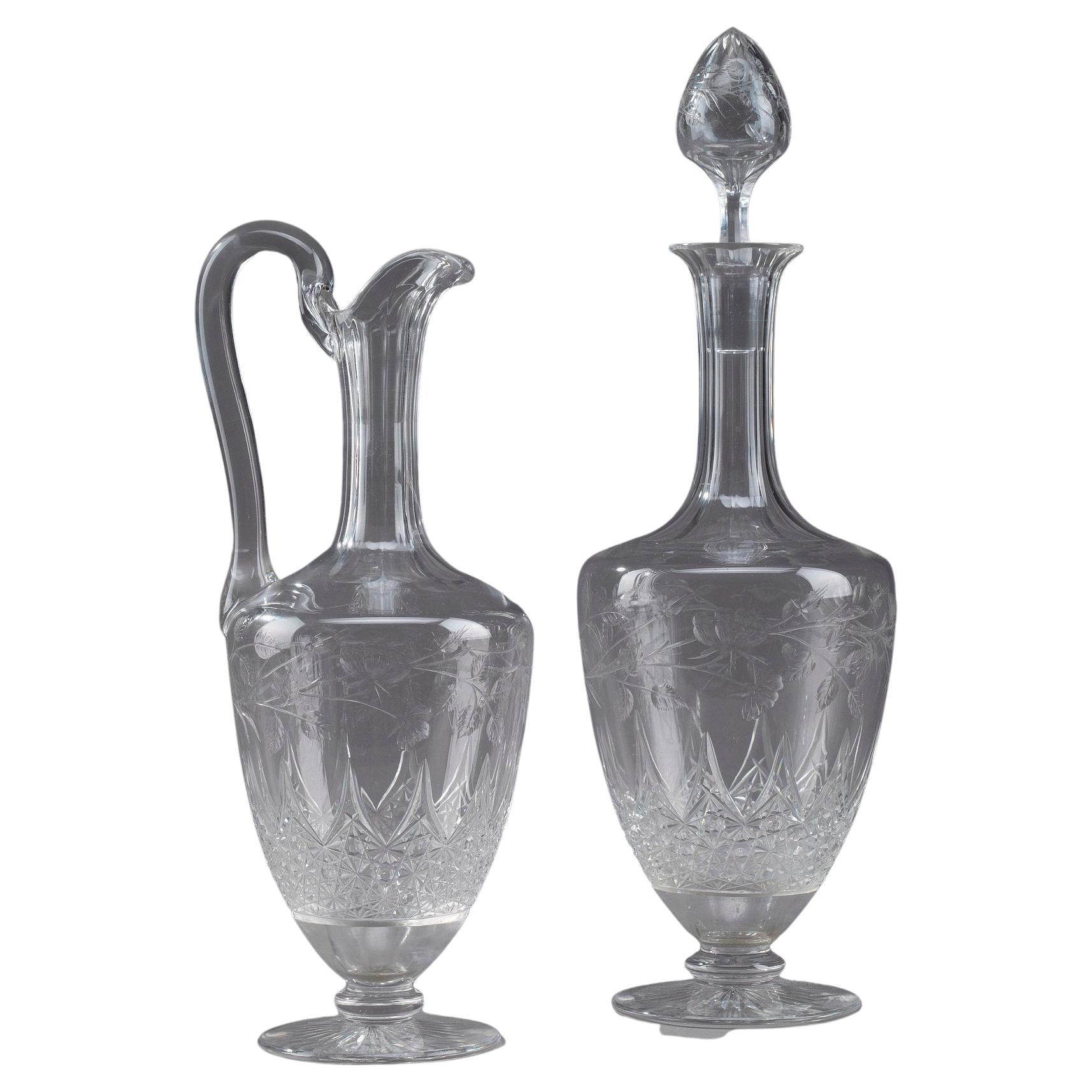 Set of Crystal Ewer and Carafe For Sale