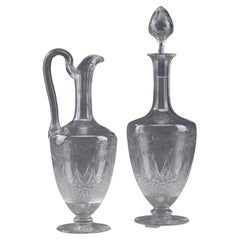 Antique Set of Crystal Ewer and Carafe