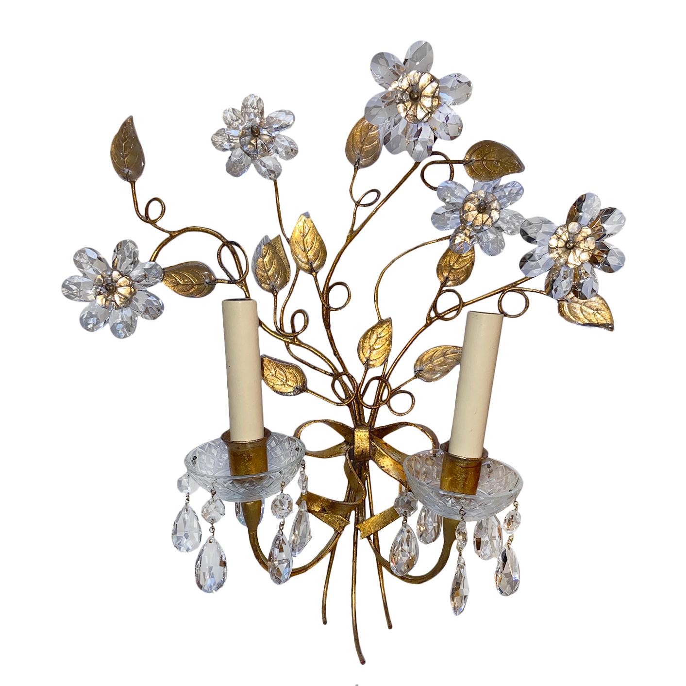 Set of Crystal Flower Sconces, Sold in Pairs For Sale 5