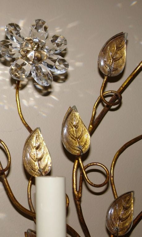 Set of Crystal Flower Sconces, Sold in Pairs In Good Condition For Sale In New York, NY