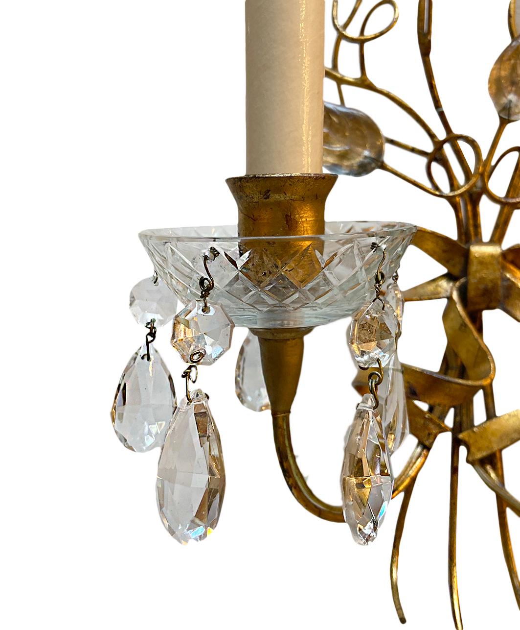 Mid-20th Century Set of Crystal Flower Sconces, Sold in Pairs For Sale