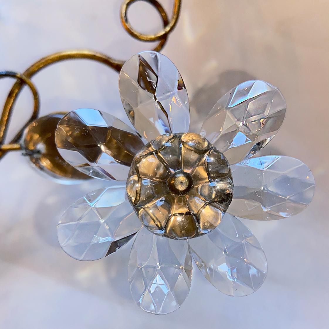 Metal Set of Crystal Flower Sconces, Sold in Pairs For Sale