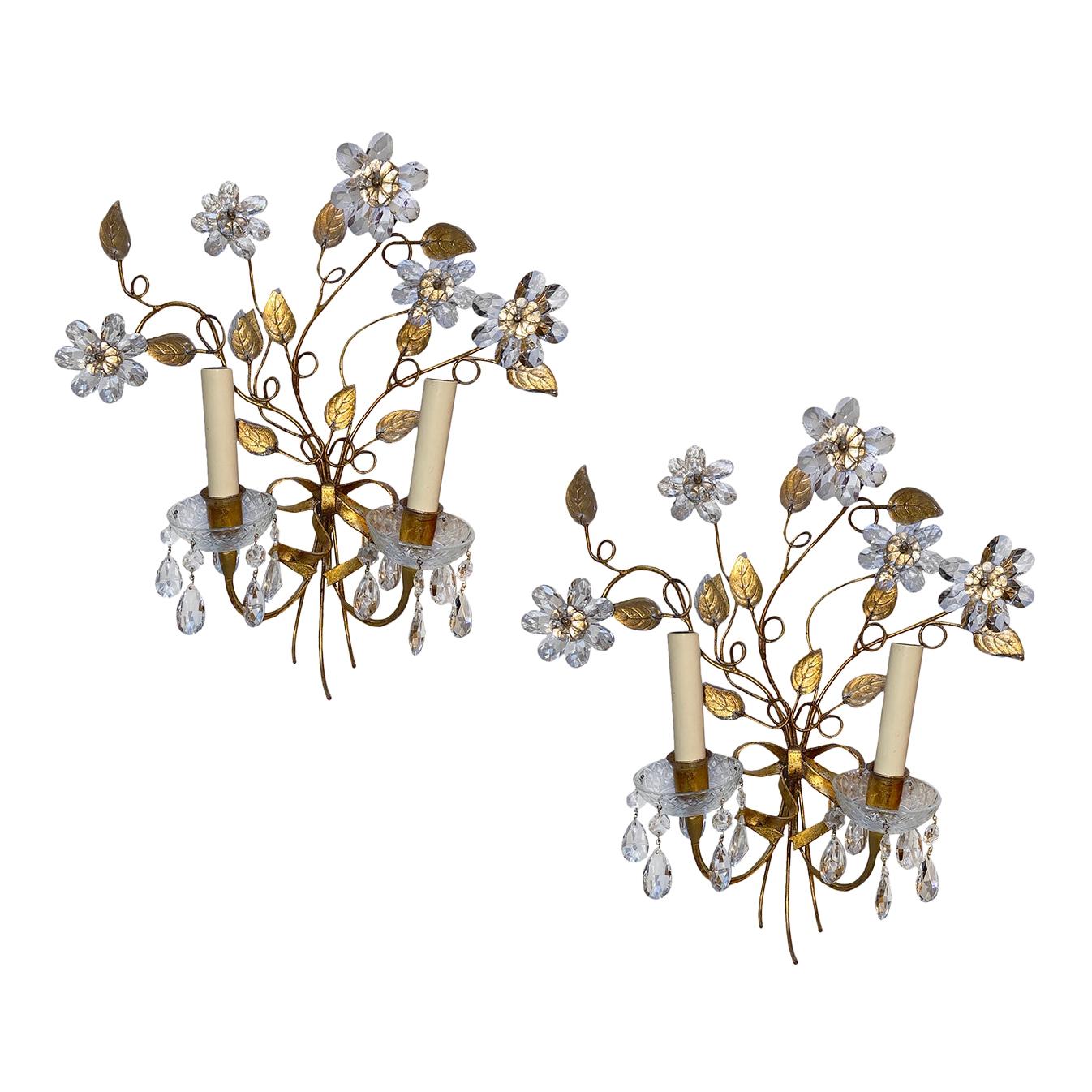 Set of Crystal Flower Sconces, Sold in Pairs For Sale