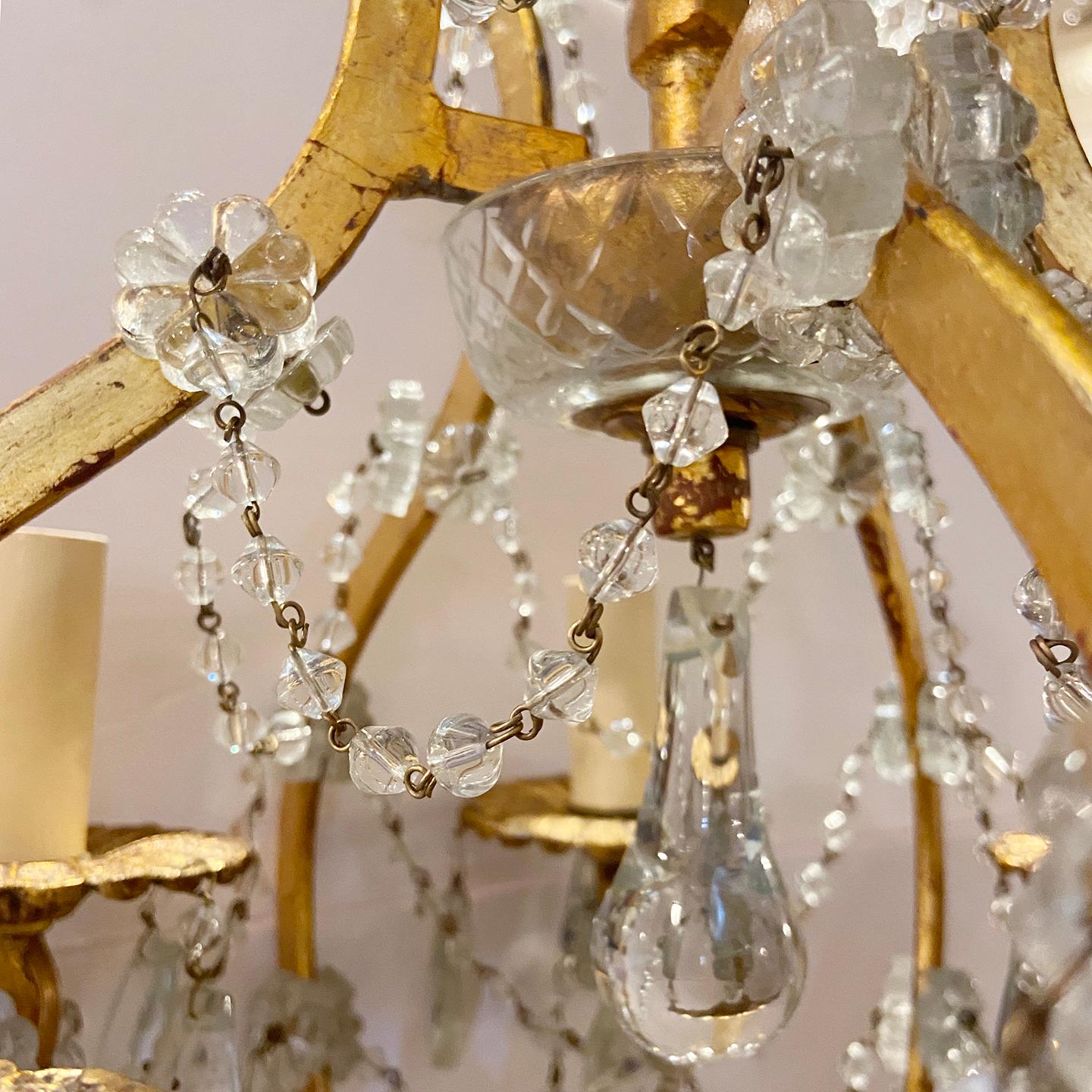 Italian Set of Crystal & Gilt Metal Chandeliers, Sold Individually For Sale