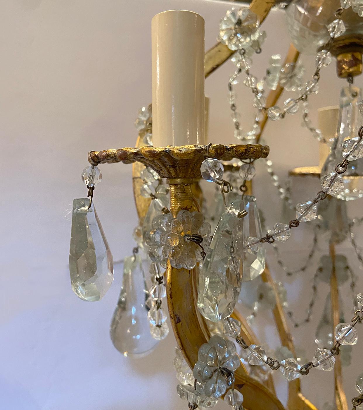 Set of Crystal & Gilt Metal Chandeliers, Sold Individually In Good Condition For Sale In New York, NY