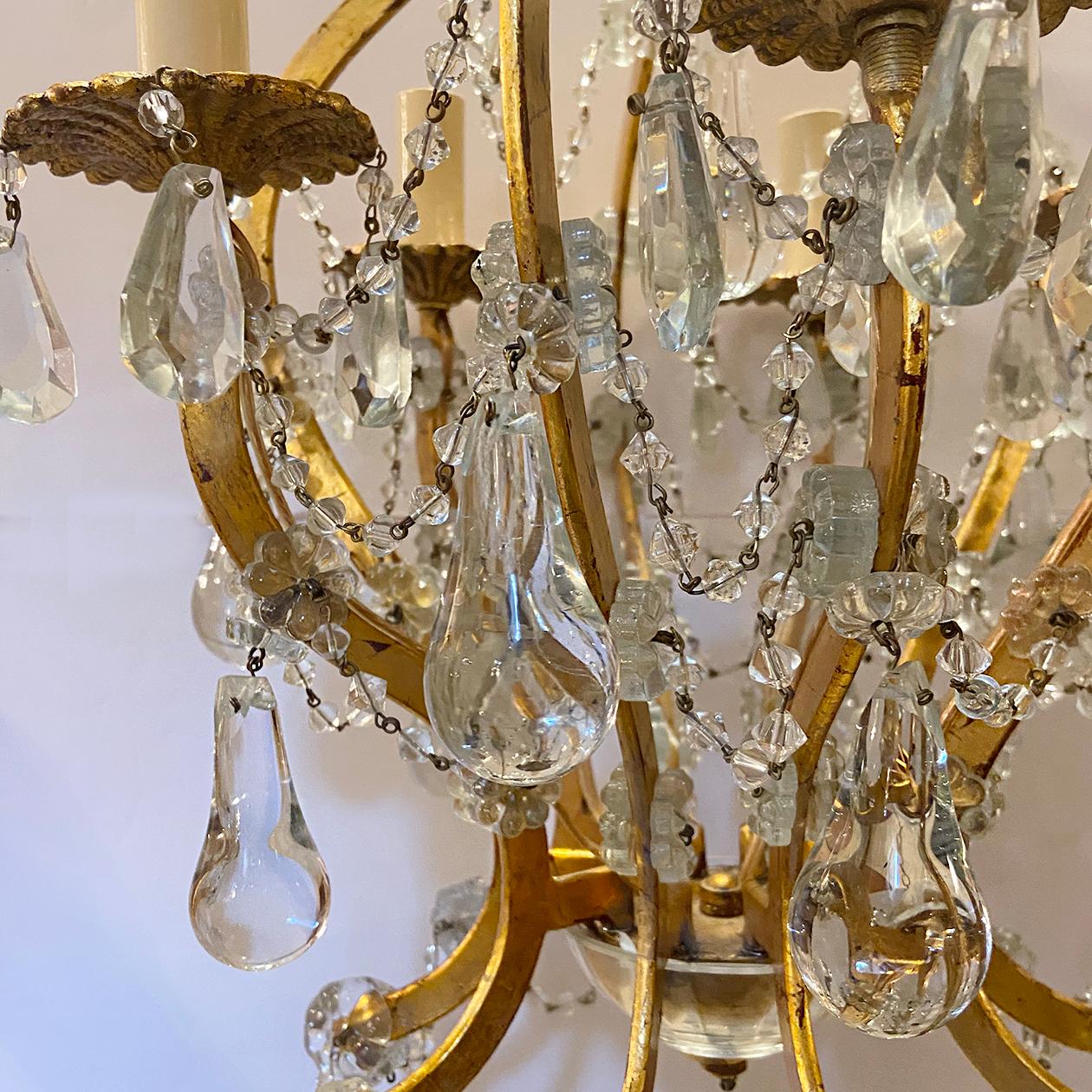 Mid-20th Century Set of Crystal & Gilt Metal Chandeliers, Sold Individually For Sale