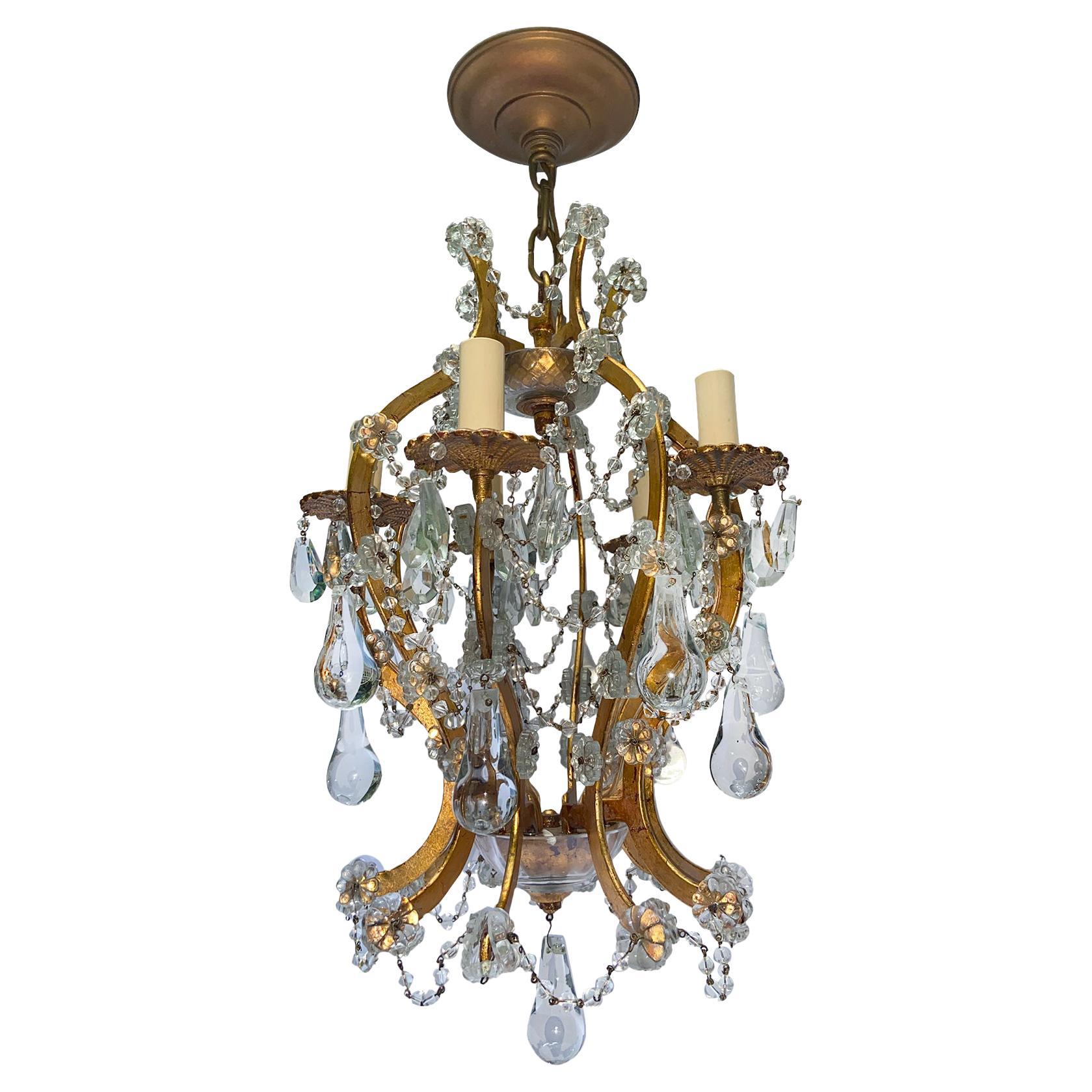 Set of Crystal & Gilt Metal Chandeliers, Sold Individually For Sale