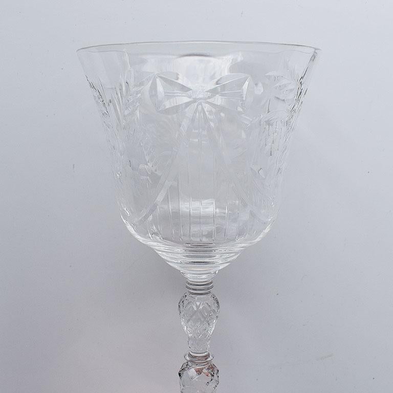 American Set of Crystal Glass Ribbon Motif Drinking Glasses, Set of 30 For Sale