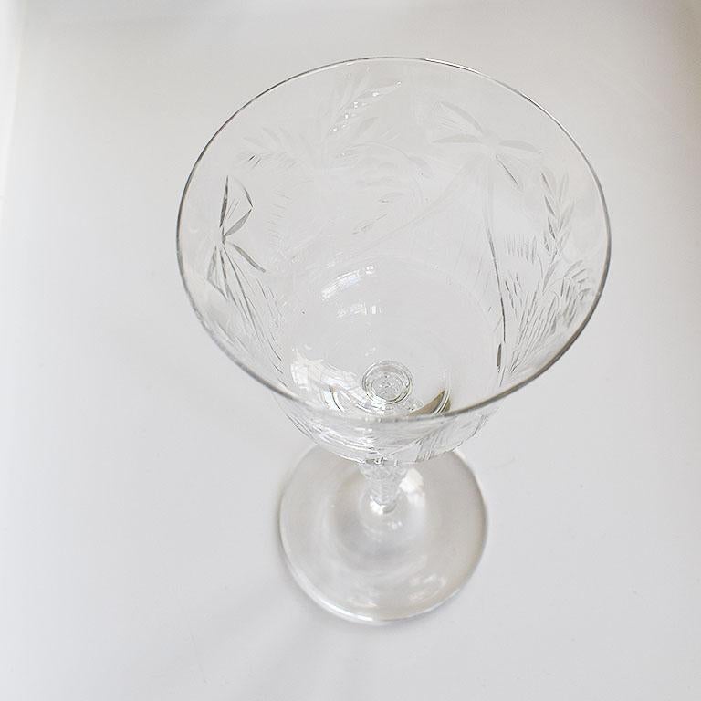 Set of Crystal Glass Ribbon Motif Drinking Glasses, Set of 30 In Good Condition For Sale In Oklahoma City, OK
