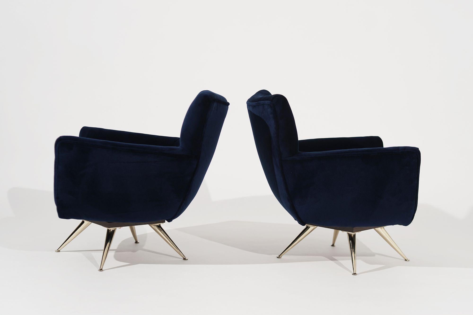 American Set of Curvaceous Swivel Chairs on Brass Legs by Henry Glass