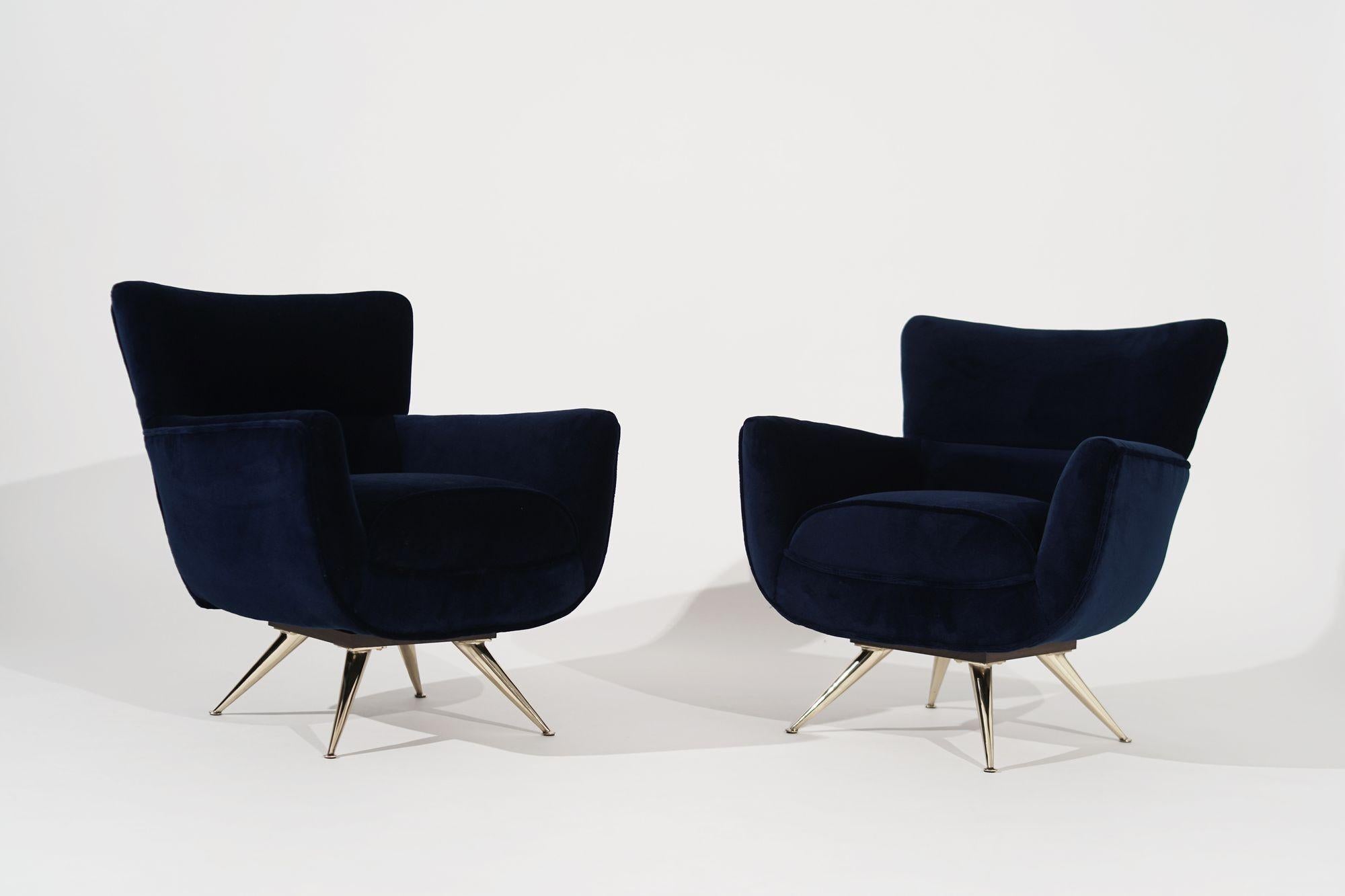20th Century Set of Curvaceous Swivel Chairs on Brass Legs by Henry Glass