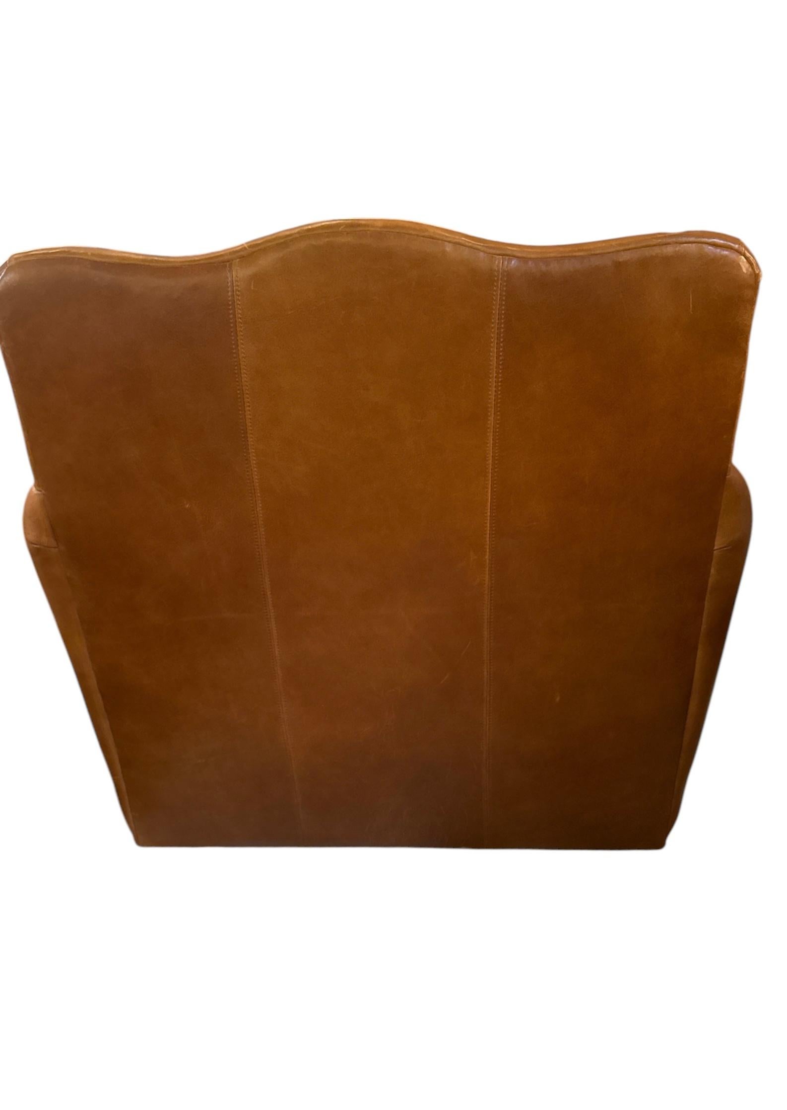 American Set of Custom Manner of Ralph Lauren Hand Made Leather Swivel Club Chair
