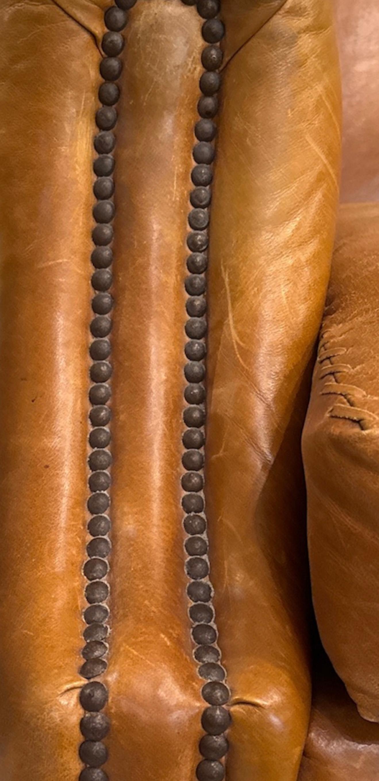 Set of Custom Manner of Ralph Lauren Hand Made Leather Swivel Club Chair 2