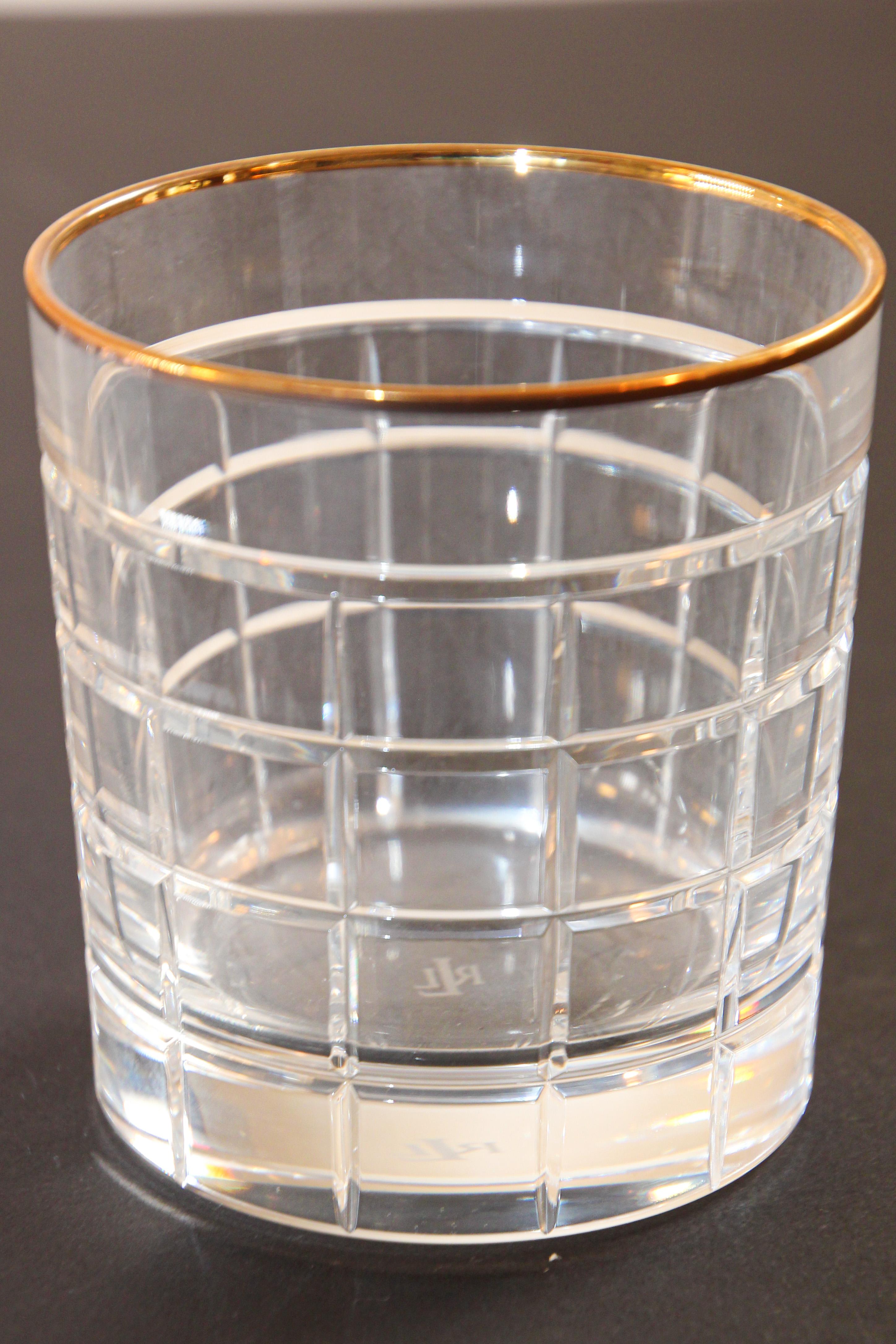 Set of Cut Crystal Double Old-Fashioned Whiskey Glasses by Ralph Lauren In Good Condition In North Hollywood, CA