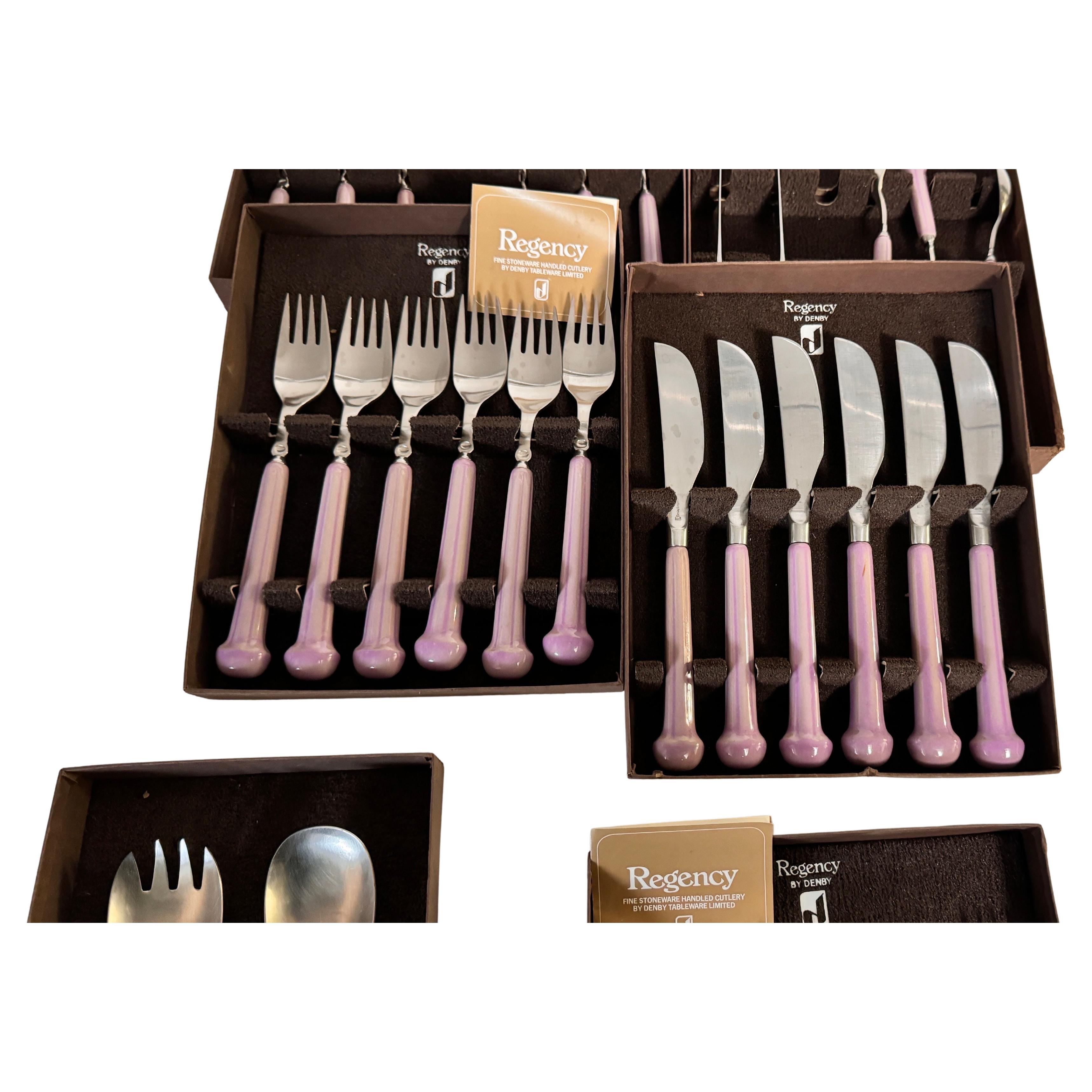 Set of Cutlery 31 Pieces in Metal and Bakelite Purple Color France circa 1970