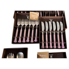 Set of Cutlery 31 Pieces in Metal and Bakelite Purple Color France circa 1970