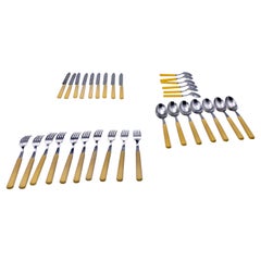 Set of Cutlery, 32 Pieces in Metal and Bakelite, Ivory Color, France circa 1970