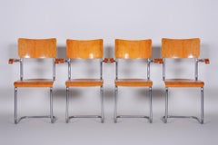 Satz tschechischer Bauhaussessel aus Buche:: Vichr a Spol.:: vierteilig:: Chrom:: 1930er Jahre