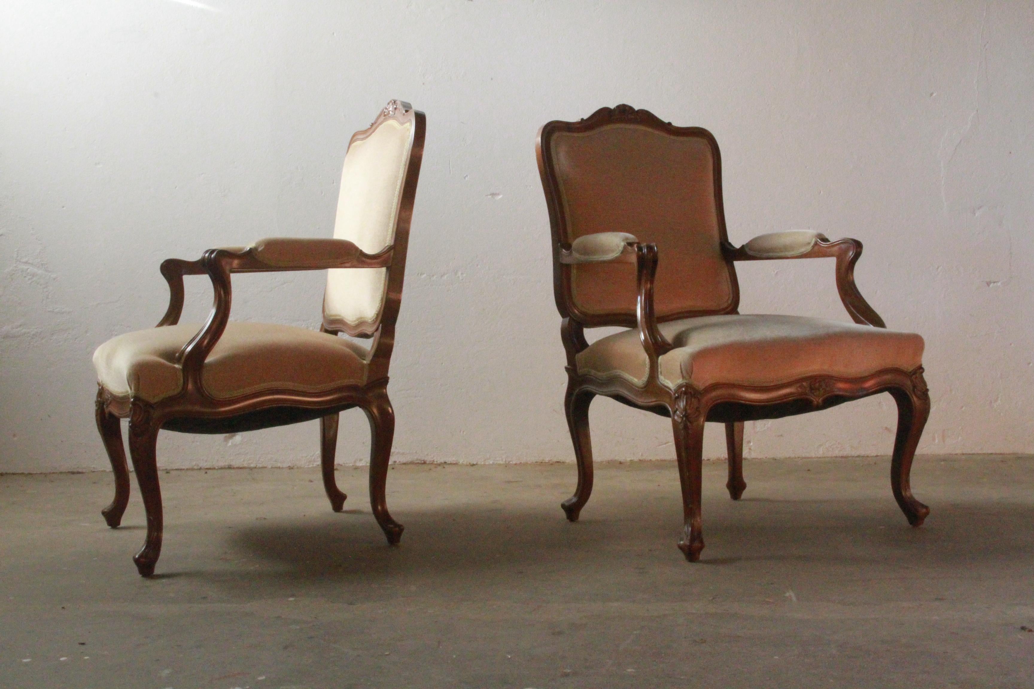 Velours Ensemble de chaises longues danoises anciennes du 18e siècle, style Louis XV en vente