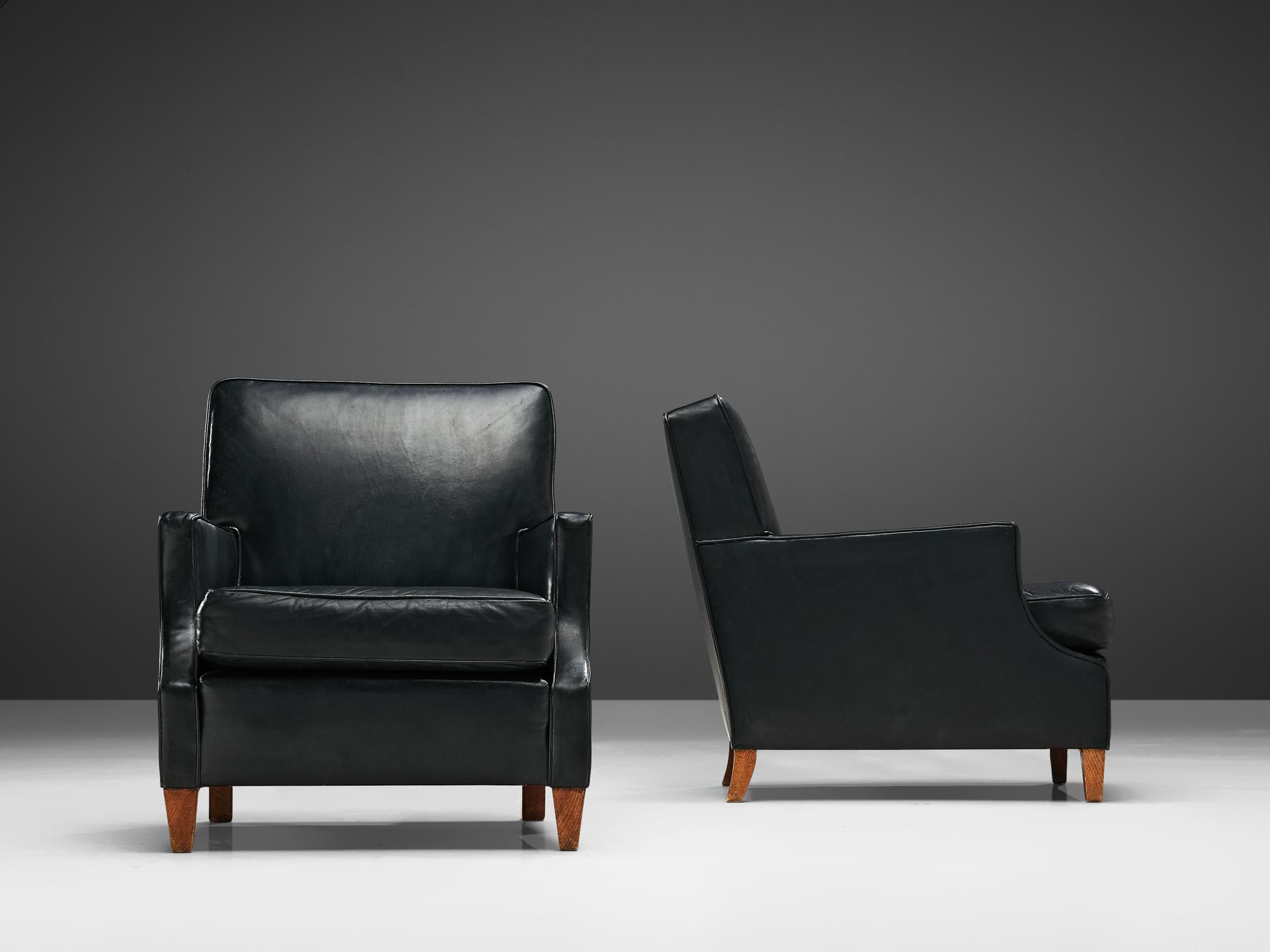 Late 20th Century Danish Pair of Lounge Chairs in Black Leather  For Sale