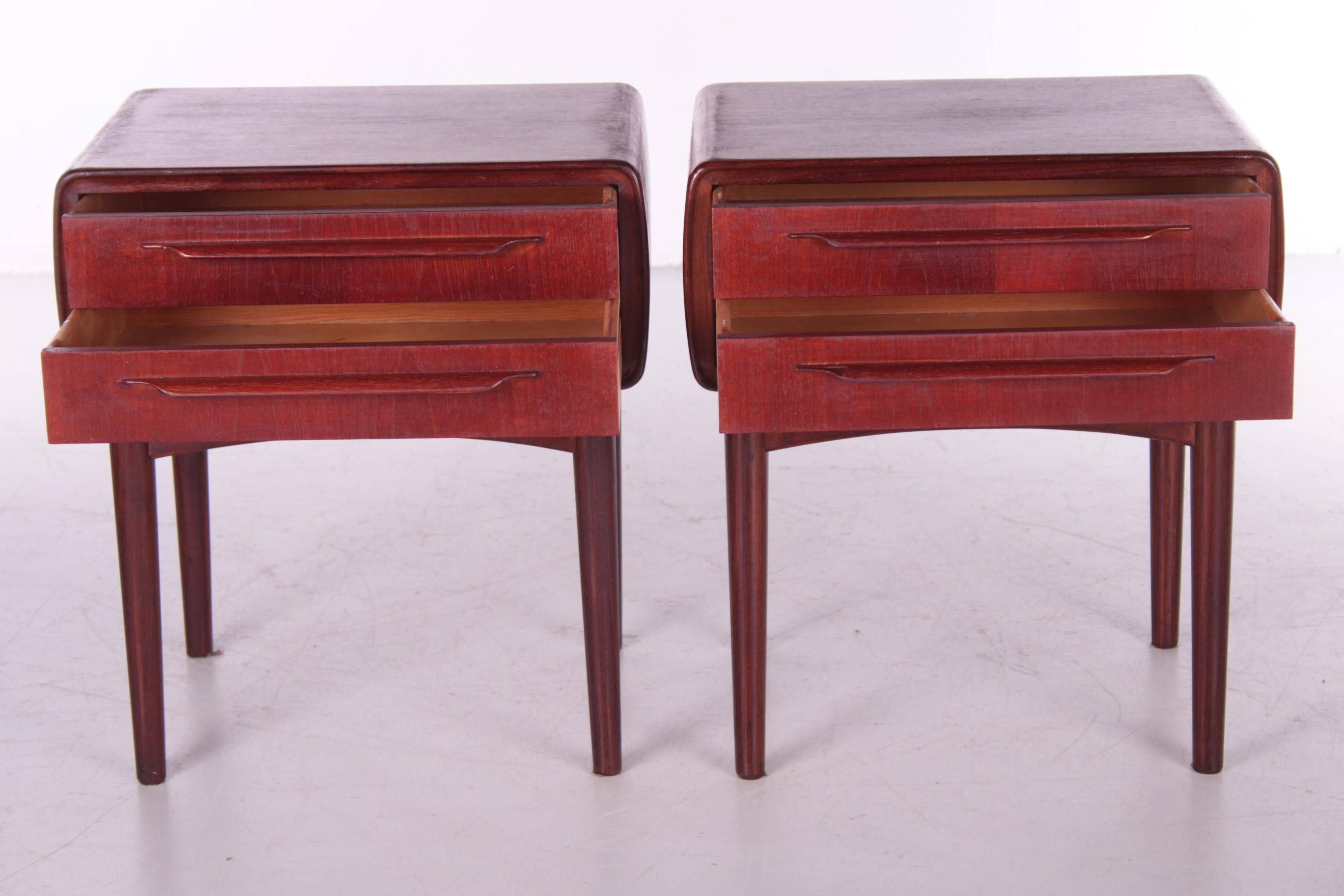 Wood Set of Danish Bedside Tables Designed by Johannes Andersen by C.F.Silkeborg For Sale