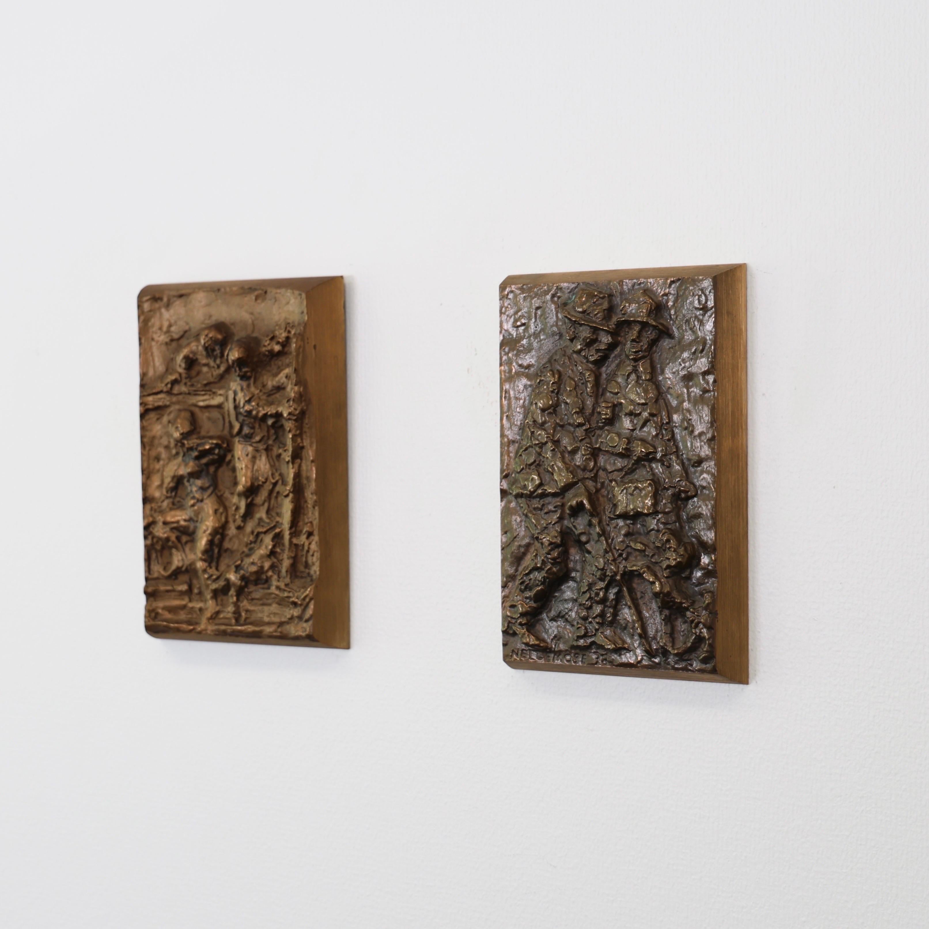 Cast Set of Danish Brass Relief Plaques made by Anders Nyborg, 1970s, Denmark For Sale