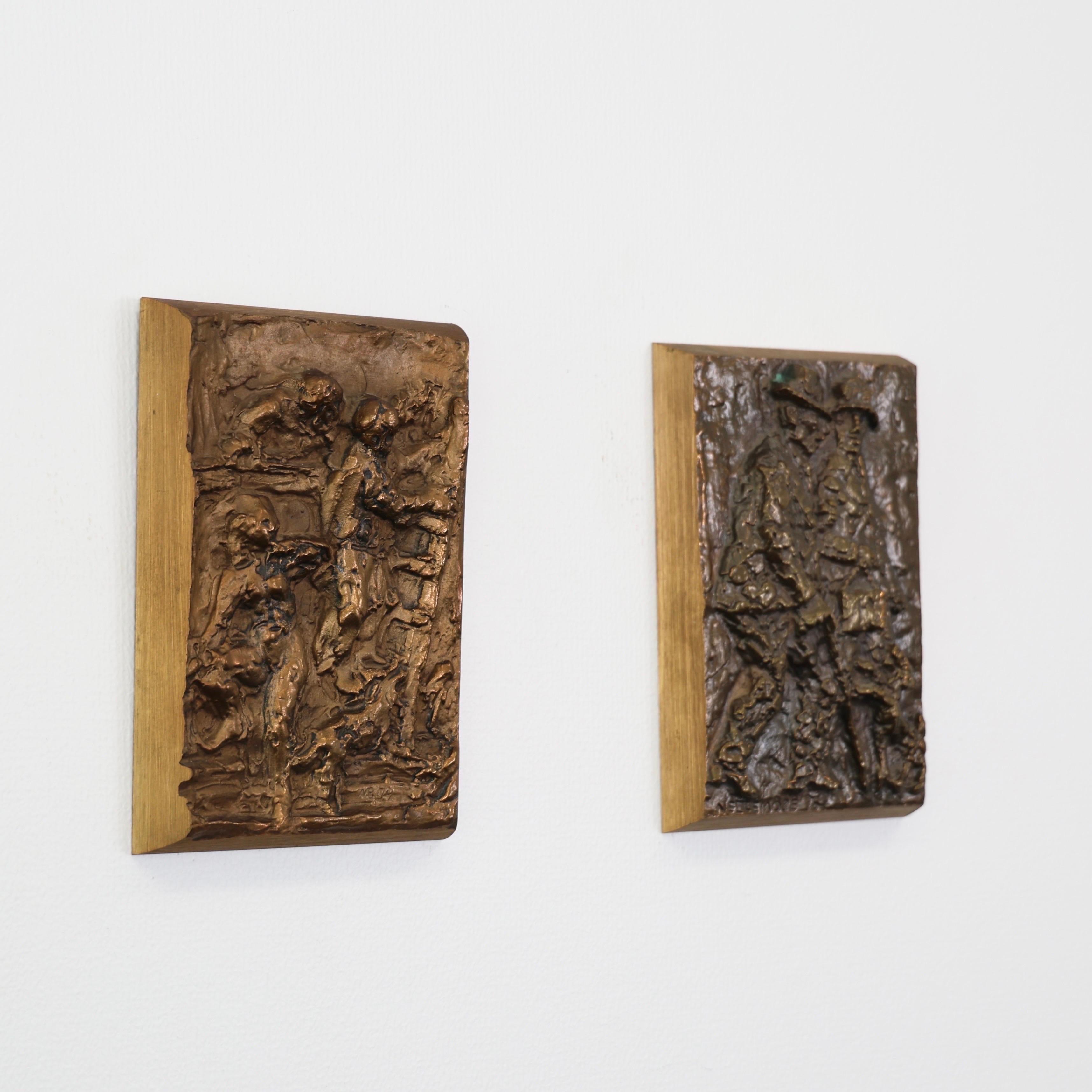 Set of Danish Brass Relief Plaques made by Anders Nyborg, 1970s, Denmark In Good Condition For Sale In Værløse, DK
