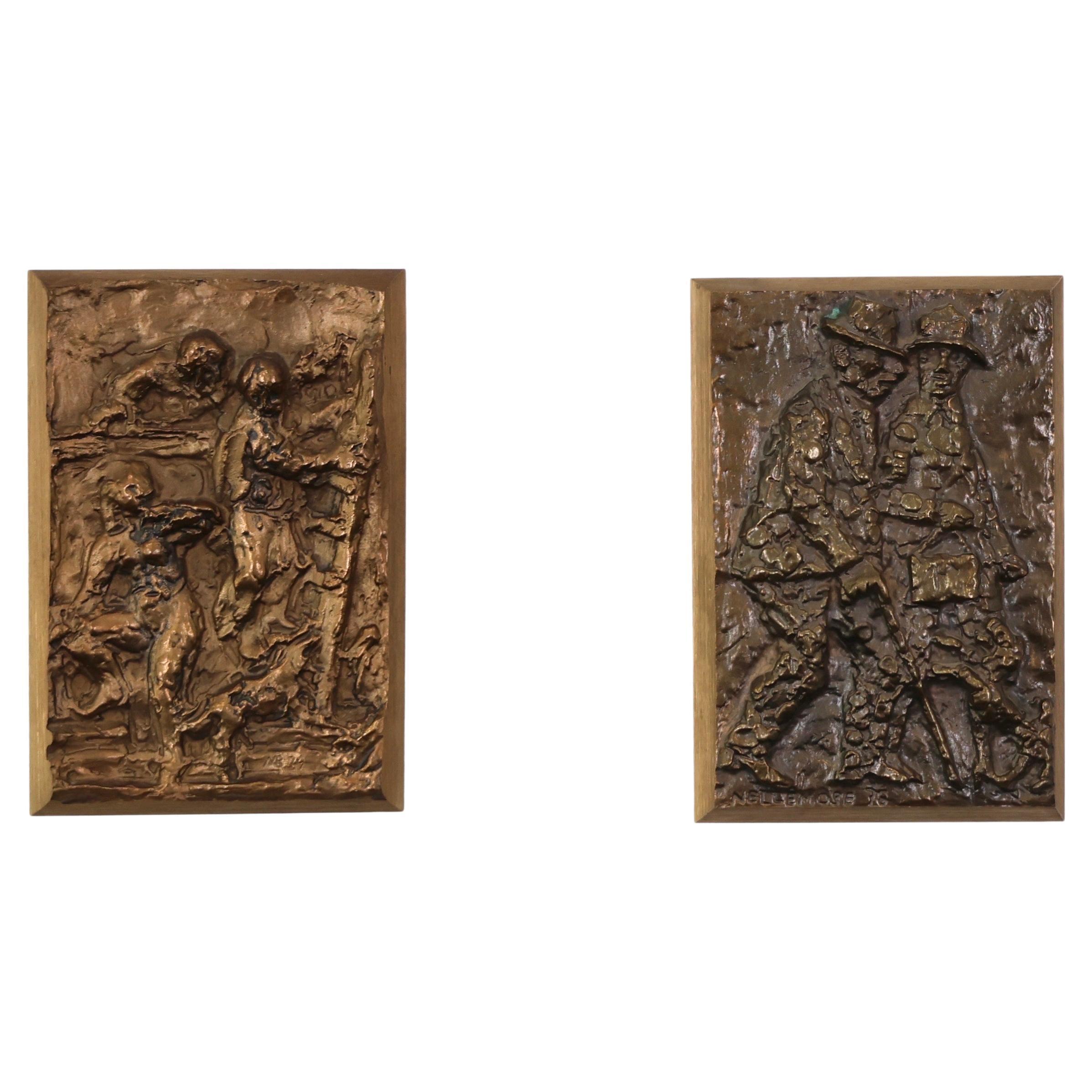 Set of Danish Brass Relief Plaques made by Anders Nyborg, 1970s, Denmark For Sale